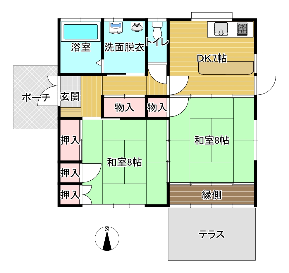 沼野井　余笹川・黒川の河川敷に近く　希少な立地【平屋建て】【家庭菜園】